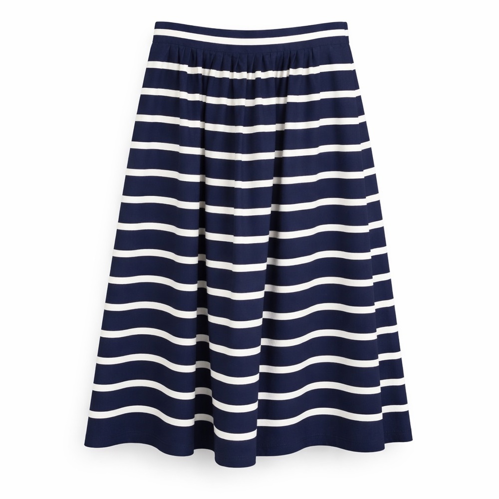 Polo Ralph Lauren Navy Stripe Silk Blend Pleated Midi Skirt 4